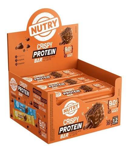 Nutry Crispy Protein Bar Chocolate Ao Leite 360g 12un De 30g
