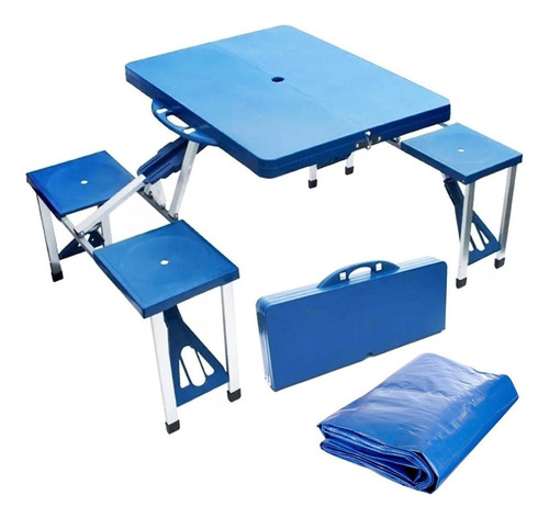 Set Mesa C/4 Asientos Plegables Valija Camping + Lona El Rey