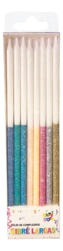 Velas Largas Gibre Gibreadas Purpurina Bicolor X 16 Unidades Color Multicolor