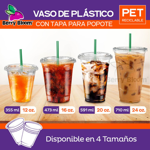 500 Vasos Desechables De Plástico Con Tapa Para Popote 12oz Transparente para Bebidas Frías, Café, Jugos o Frappés