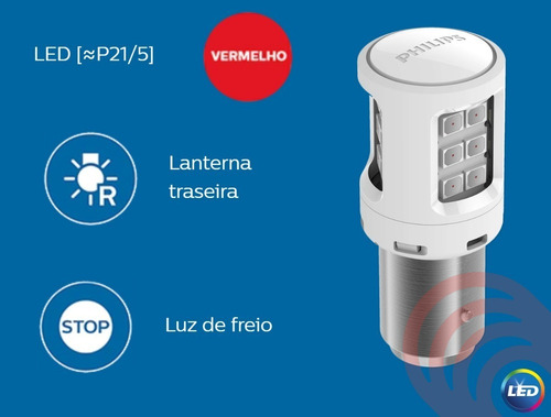 Imagem 5 de 7 de Kit Lâmpada Philips Led Ultinon P21/5 2 Polos Freio Lanterna