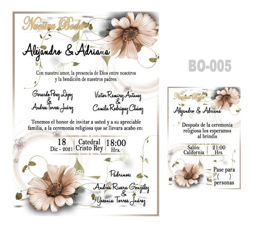 50 Invitaciones Para Boda, Matrimonio, Floral Tam. 5x7 Pulg