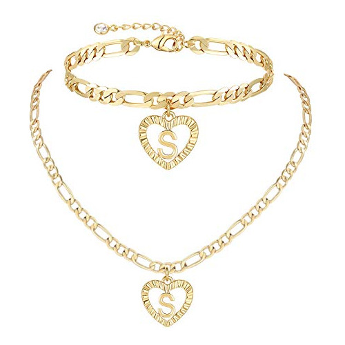 Oro Colgante Collar Pulsera Tobillera Inicial Mujeres C...