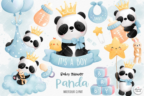  Kit Imagenes Clipart - Baby Shower Panda Bebe Nene - Png  