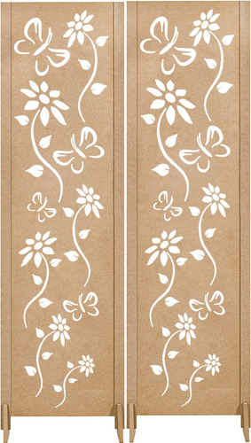 2 Biombo Mdf Floral Divisor De Ambiente Com Pé