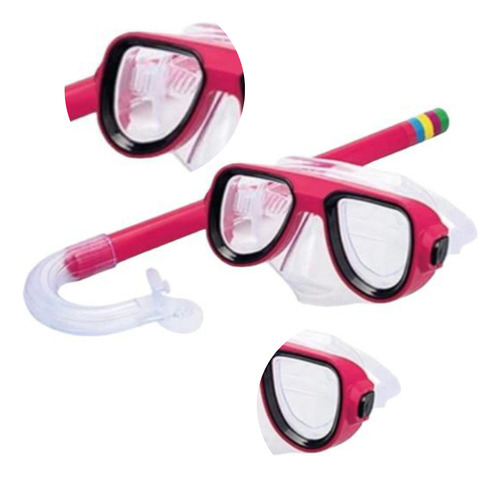 Óculos Mergulho Snorkel Infantil Juvenil Silicone Natação Cor ROSA