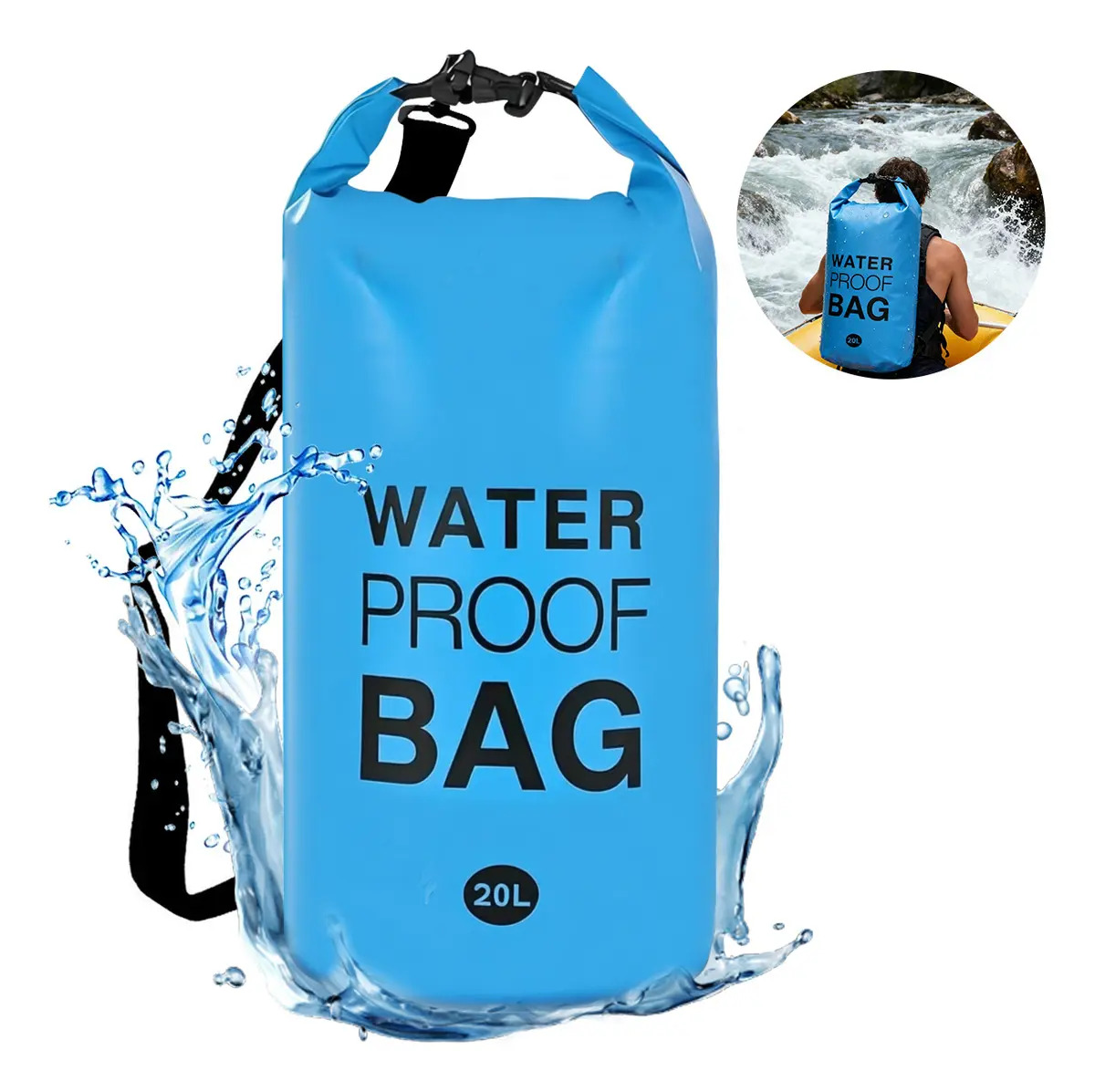 Bolsa Seca Impermeable, Mochila Contra Agua Con Mango Correas Ajustable 20L, Dry Bag Resistente y Plegable Para Deportes Acuáticos Y Senderismo, Waterproof Bag Backpack Pesca Playa