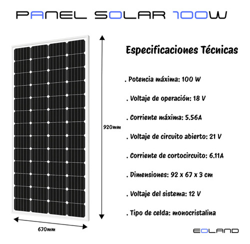 Pack X4 Panel Solar 100w Eoland Casa Kit Basico Energia Solar Monocristalino Fotovoltaico 12v