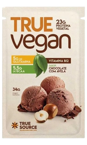 Proteína True Vegan Chocolate E Avelã Sachê True Source 34 Sabor Chocolate com avelã