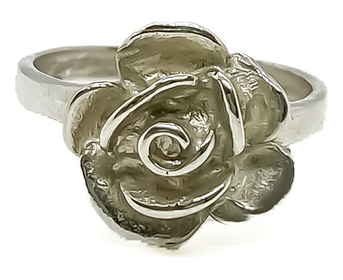 Anillo Flor Rosa Plata 925 Maciza T:15 