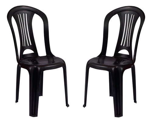 Silla Plástico Mor Reforzada Pvc Sin Posabrazos Jardin X2 Color Negro Lisa