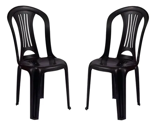 Silla Plástico Mor Reforzada Pvc Sin Posabrazos Jardin X2 Color Negro Lisa