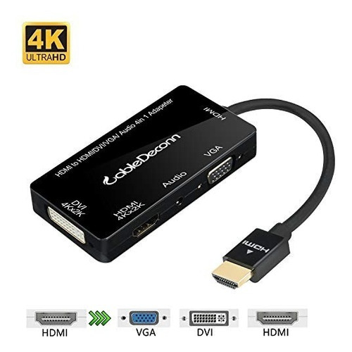 Cabledeconn Multiport 4 In 1 Hdmi To Hdmi Dvi 4k Vga Adapte