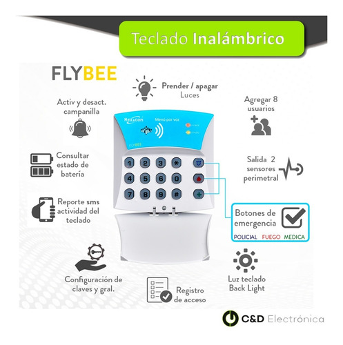 Imagen 3 de 7 de Teclado Inalambrico Flybee Alarma Acuda Hexacom