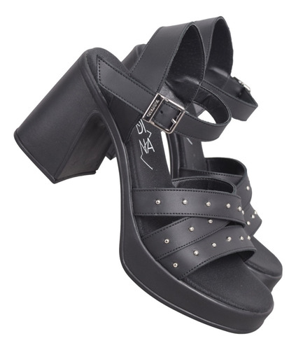 Sandalias Mujer Citadina Persis Cuero Tachas Taco Ancho Moda