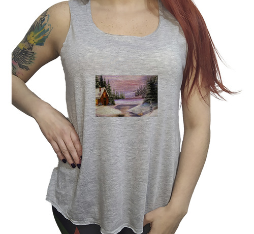 Musculosa Dama Paisaje Invernal Nieve Arbol Winter Frio M3