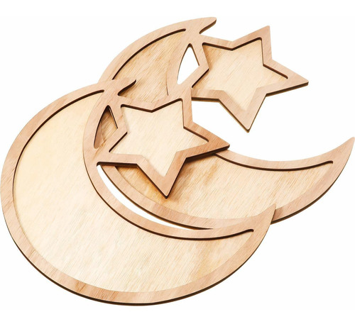 Juego 2 Bandeja Madera Ramadan Diseño Estrella Luna Para