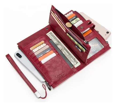 Contacts Cartera Cuero Genuino Mujer Billetera Demano Larga