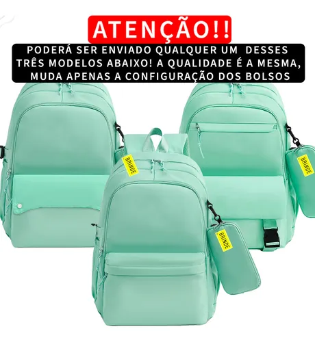 Mochila Feminina Escolar Reforçada Grande Impermeável Notebook Resistente Masculina Trabalho Faculdade Com Estojo Cor Verde Liso