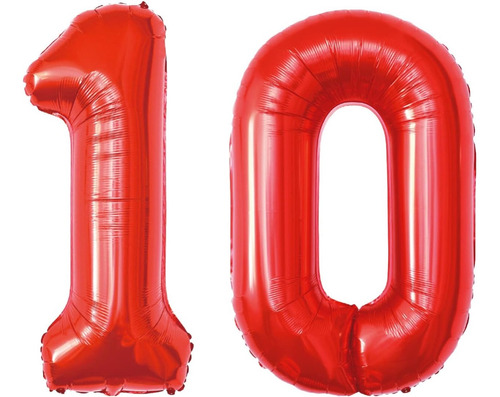 Globos 40 Pulgadas Numero 10 Metalizados Rojos