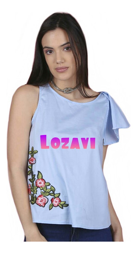 Lozavi Blusa Remera Volados Bordada