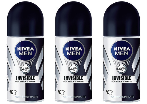 Nivea Deo Invisible B&w Male - Power Roll On 50ml (x3)
