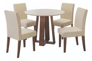 Conjunto De Mesa Redonda Athenas 4 Cadeiras Cedro/off /areia