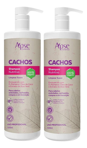 Kit 2 Shampoo Nutritivo Cachos Apse Vegano Profissional 1l