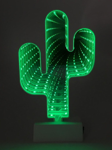 Lámpara Veladora Espejo 3d Led Cactus