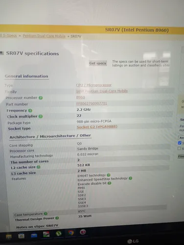 Procesador Intel Pentium Dual Core B960 (Usado)