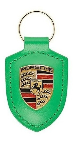 Llavero De Cuero Genuino Con Escudo Autentico Porsche-verde 