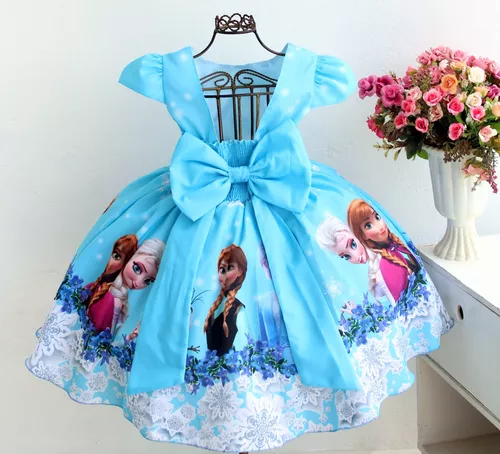 Vestido Infantil Tema Frozen Azul Luxo Aniversário - Pingo de Gente Baby  Kids