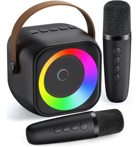 Mini Karaoke Altavoz Negro Bluetooth Portatil 2 Microfonos Negro