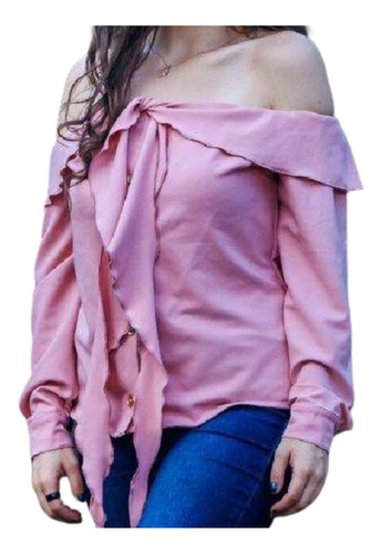 Blusa Dama Casual Elegante Mujer Manga Larga Sin Hombro