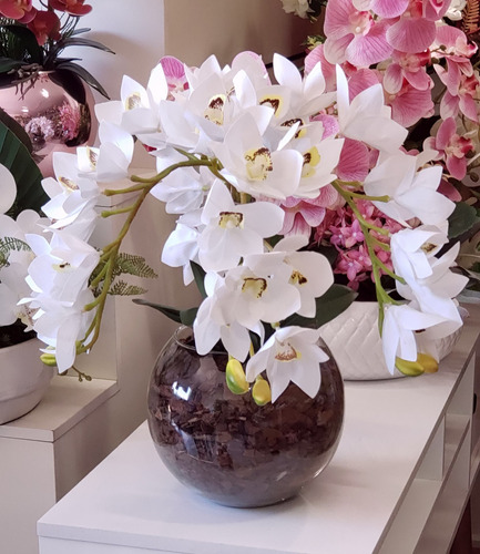 Arranjo Flor Centro De Mesa 4 Orquídeas Brancas Vaso Flores | Parcelamento  sem juros