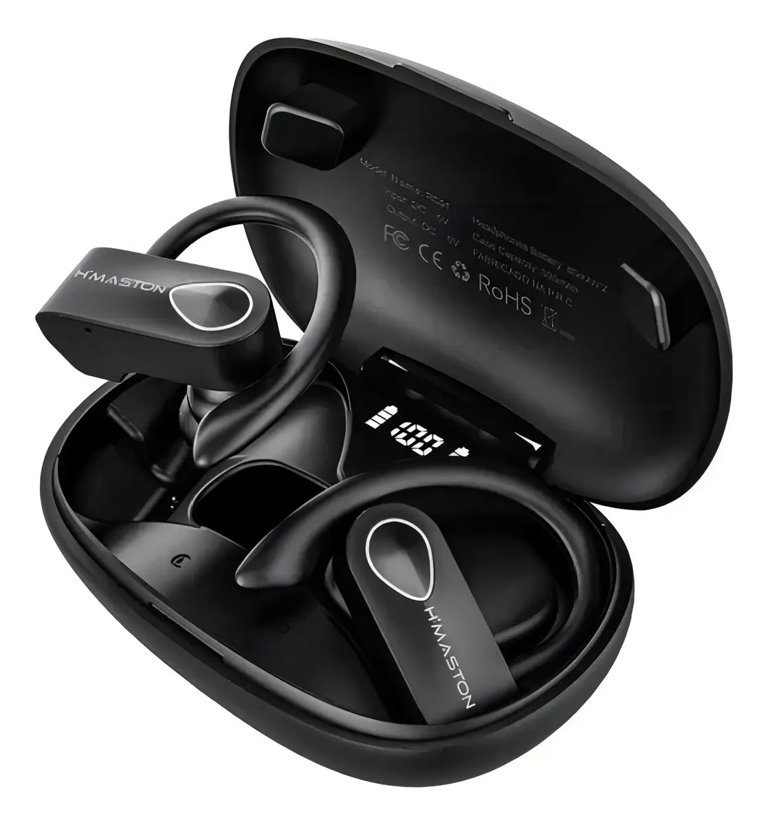 H'maston Fone Sem Fio Bluetooth Esportivo 5.3wireless Com Led Rs52 Preto
