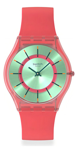 Reloj Swatch Minty Mango Dream Ss08p111 Correa Rojo Bisel Naranja Fondo Verde