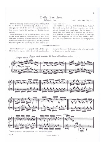 Forty Daily Exercises Op.337 For The Piano / 40 Ejercicios