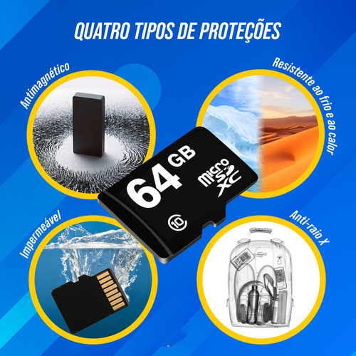 Cartão De Memória 64gb Micro Sd Classe 10 Ultra 100mb/s Para Câmeras Wi-fi Drones