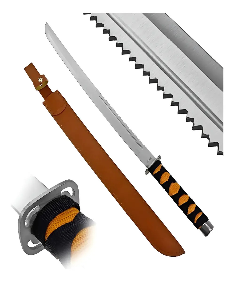 Facão Katana Modern Samurai Com Fio De Corte-c/ Bainha Couro