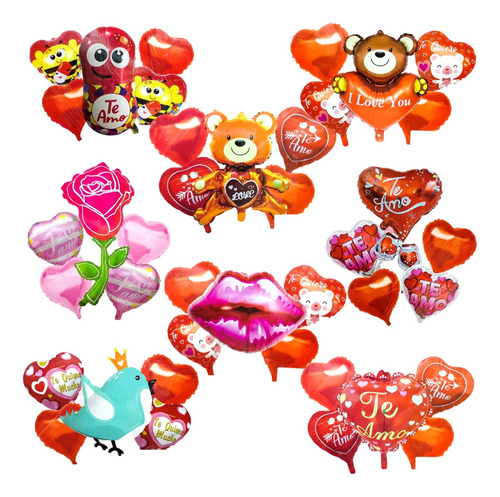 10 Kits Set Globos Metálicos Amor San Valentin Mayoreo Jumbo