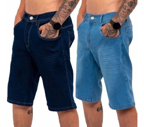 Kit 2 Bermudas Masculinas Jeans C\ Lycra Slim Fit