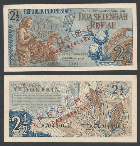 Bn8306 Indonésia 1961 2 ½ Rúpia Specimen