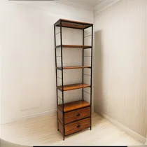 Comprar Estantería Biblioteca En Madera Y Hierro Con Cajón Preciosa!