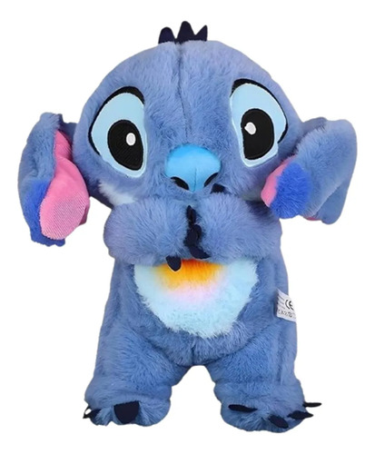 Stitch Respira Peluche Apego Antiestres Sonido Luz Suave Azul