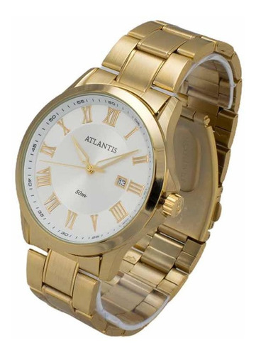 Relógio Atlantis Original Feminino Masculino Dourado Social