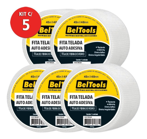Imagem 1 de 4 de Kit 5 Fita Telada Drywall 48 X 45 Metros Beltools