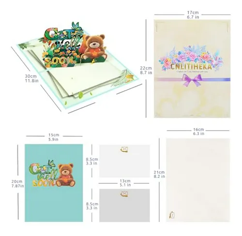 Tarjeta Pop Up Get Well 3d - Oso, Mensaje De Ánimo