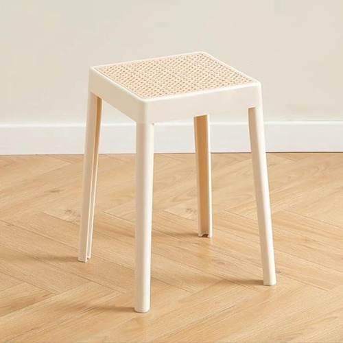 Taburete Banco Banqueta De Plastico Y Rattan Apilable Acabado De La Estructura Naranja