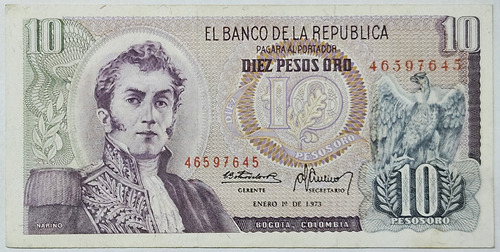 Billete 10 Pesos 01/ene/1973 Colombia Au